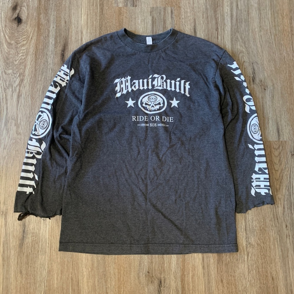 Maui Built "Ride or Die" graphic skull long sleeve t-shirt - size small mens